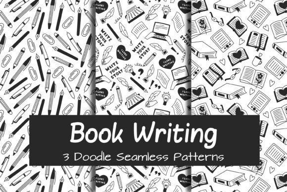 Download Book Writing Doodle Seamless Patterns - Premium Resources
